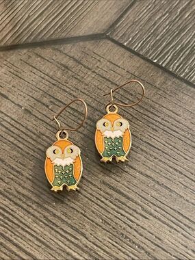 Vintage 1970’s AVIVA Cloisonné Enamel Owl Earrings